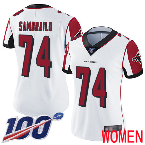 Atlanta Falcons Limited White Women Ty Sambrailo Road Jersey NFL Football #74 100th Season Vapor Untouchable